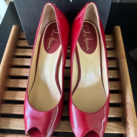 Cole Haan Women's Red Peep Toe Pumps - Picture 9 of 14
